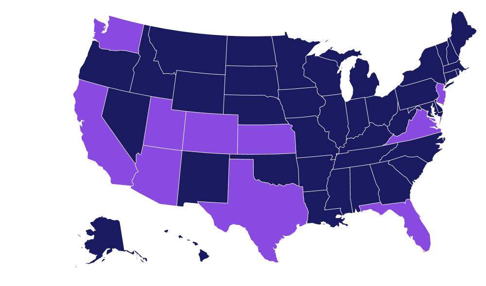 Map of the United States showing states in purple where BizBoomin sales partners are located.